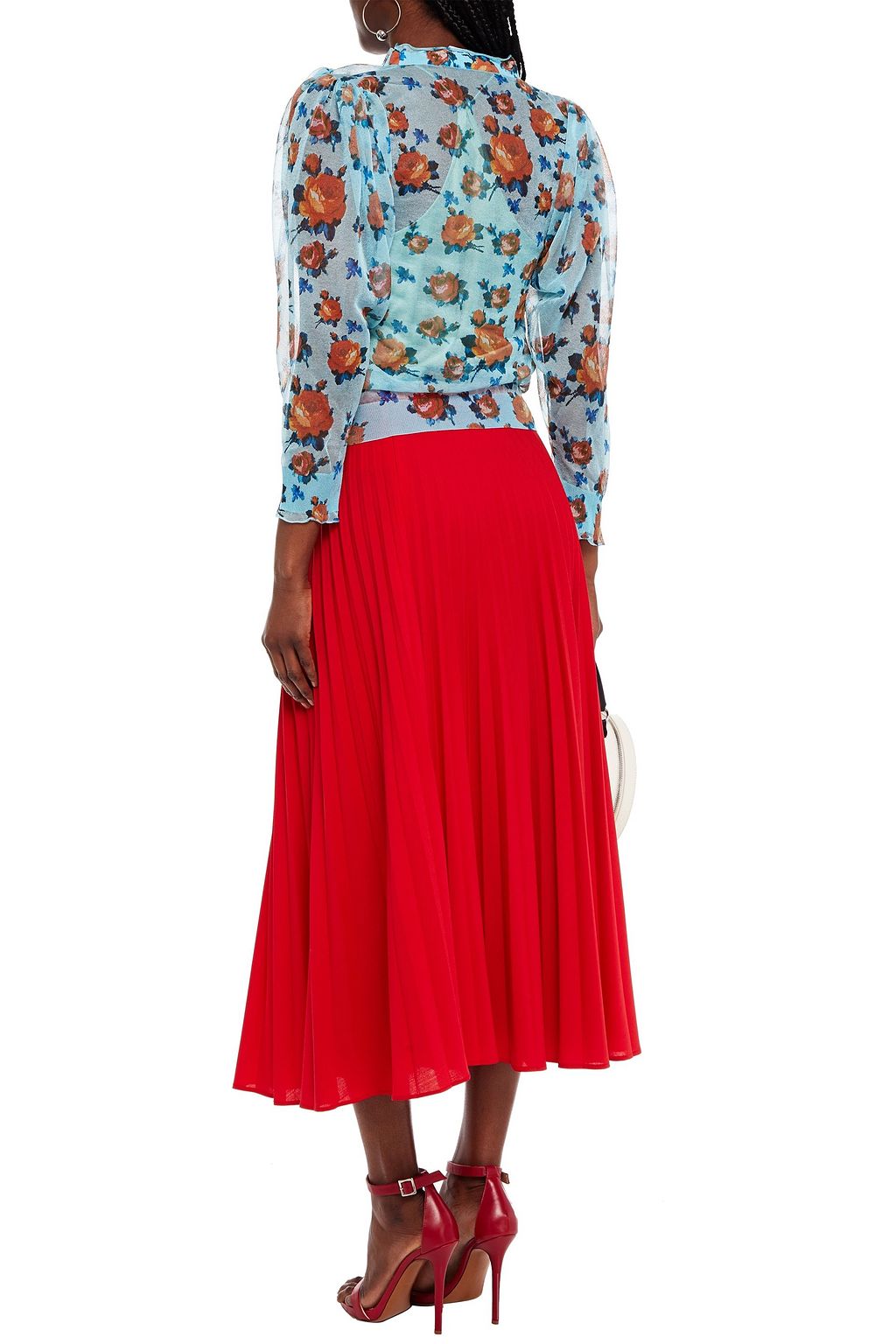 MSGM Metallic floral-print knitted top