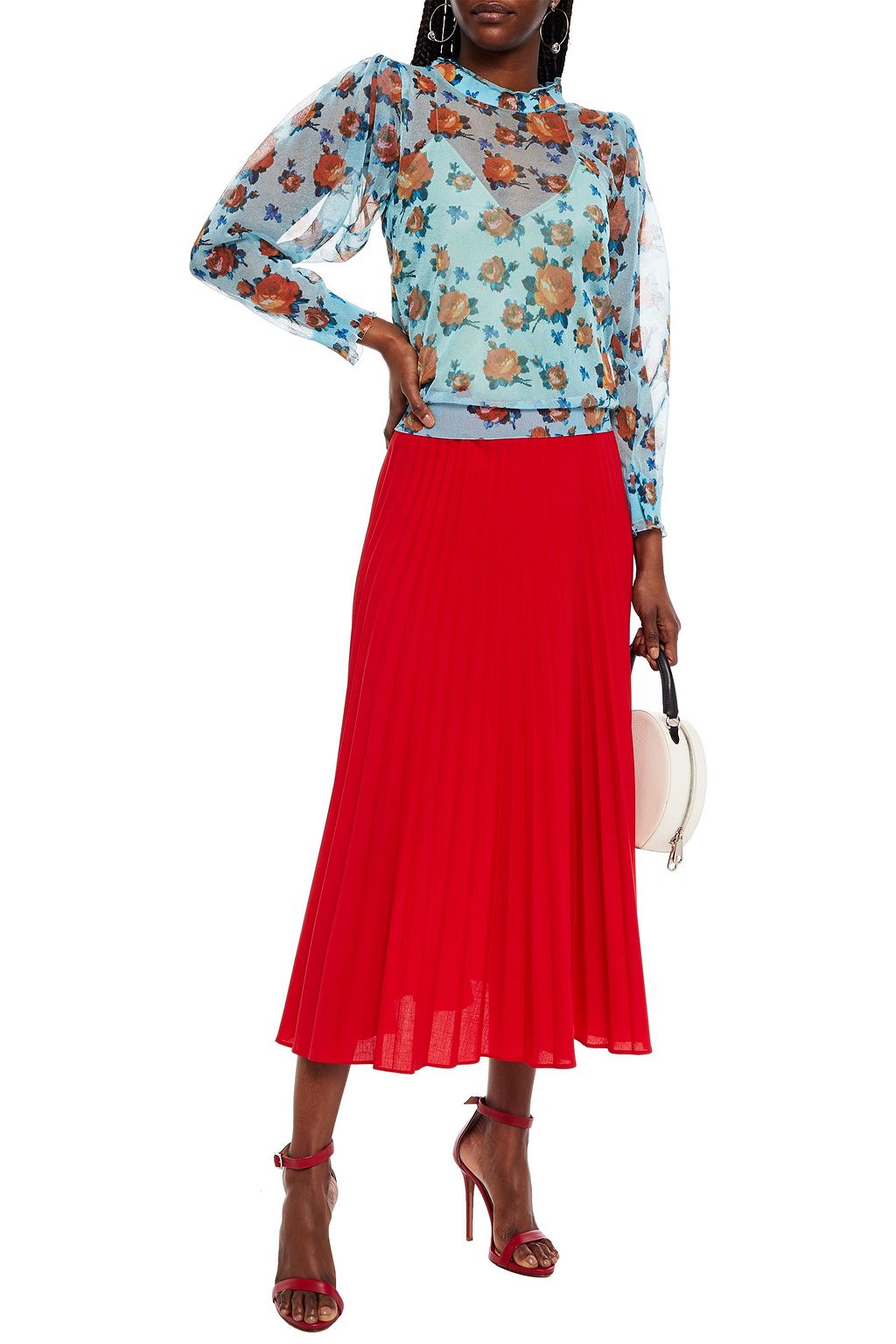 MSGM Metallic floral-print knitted top