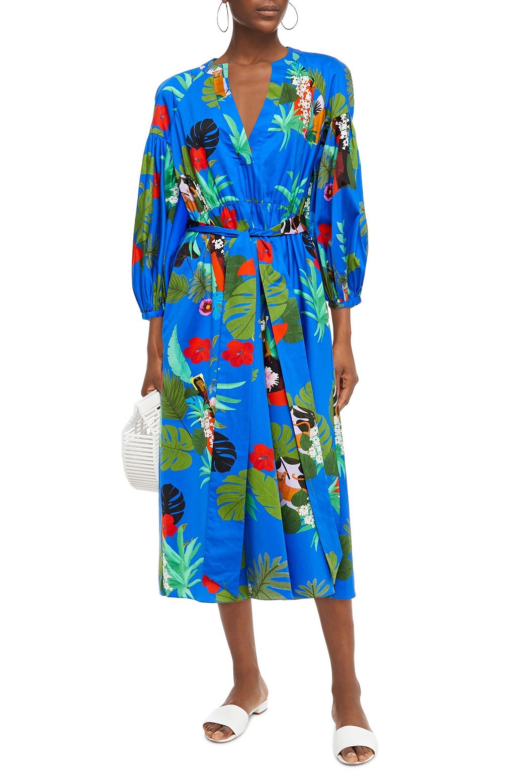 BORGO DE NOR Mia gathered printed cotton-poplin midi dress