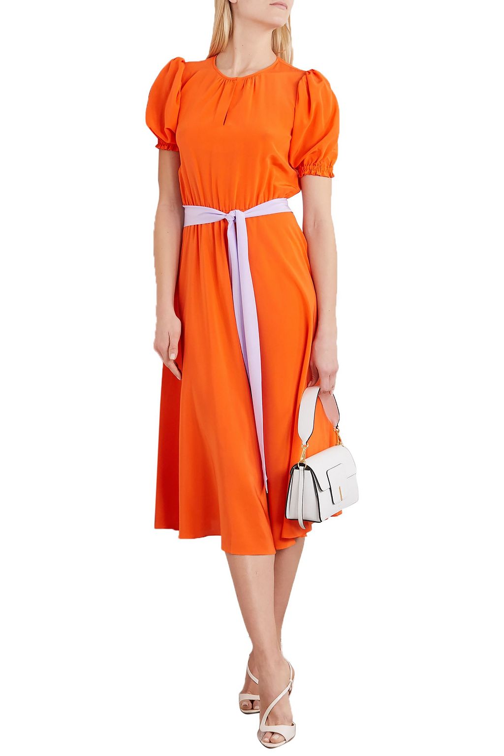 AROSSGIRL X SOLER Ines belted silk crepe de chine dress