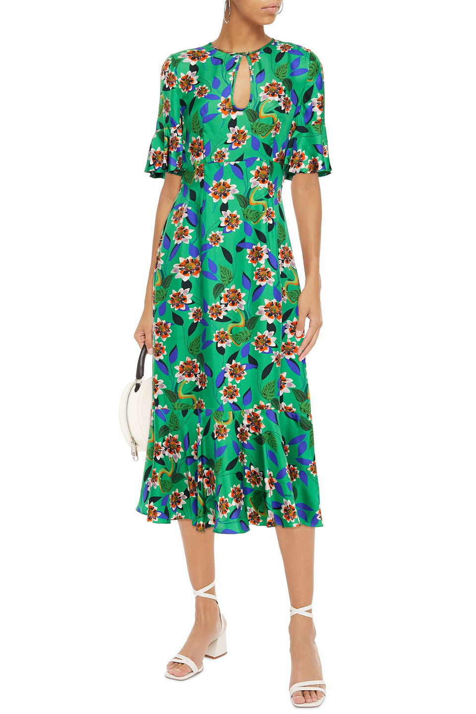 Borgo De Nor Vivian Fluted Floral-print Silk-twill Midi Dress In Green