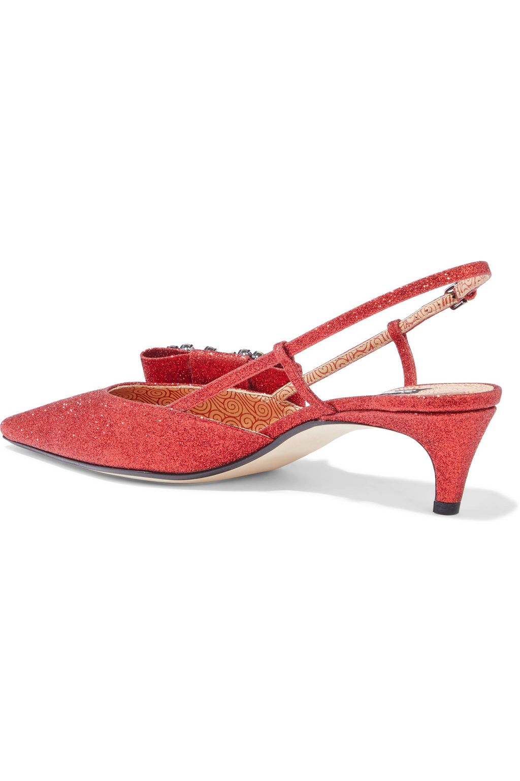 SERGIO ROSSI sr Icona bow-embellished glittered crepe slingback pumps