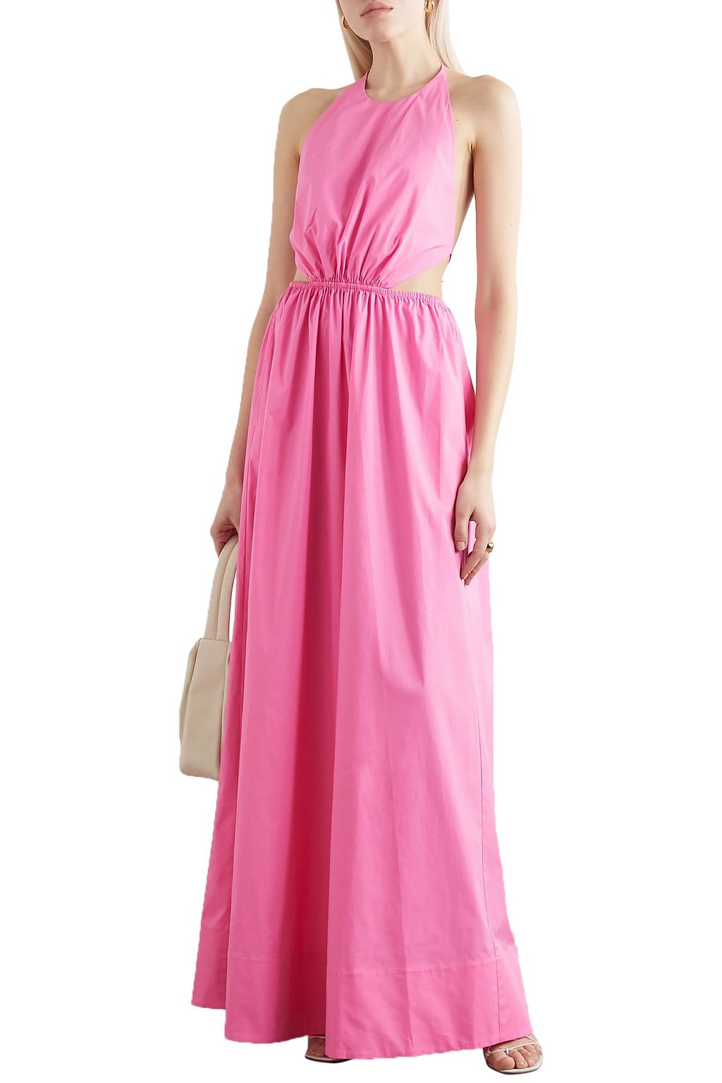 STAUD Apfel cutout cotton-blend poplin halterneck maxi dress