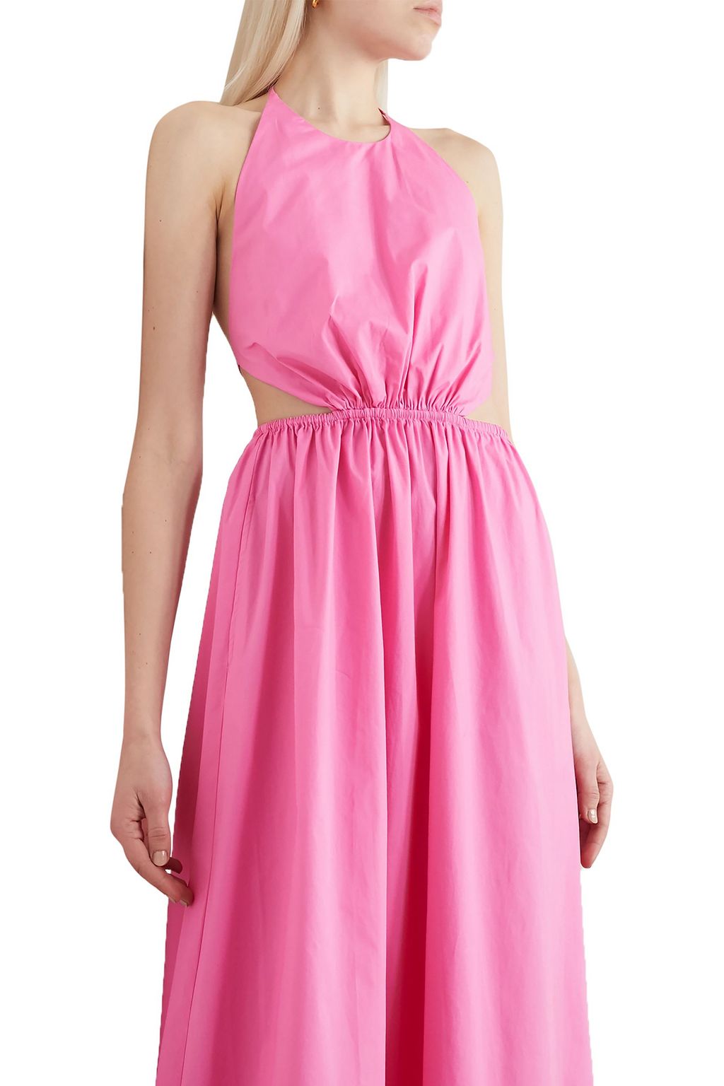 STAUD Apfel cutout cotton-blend poplin halterneck maxi dress