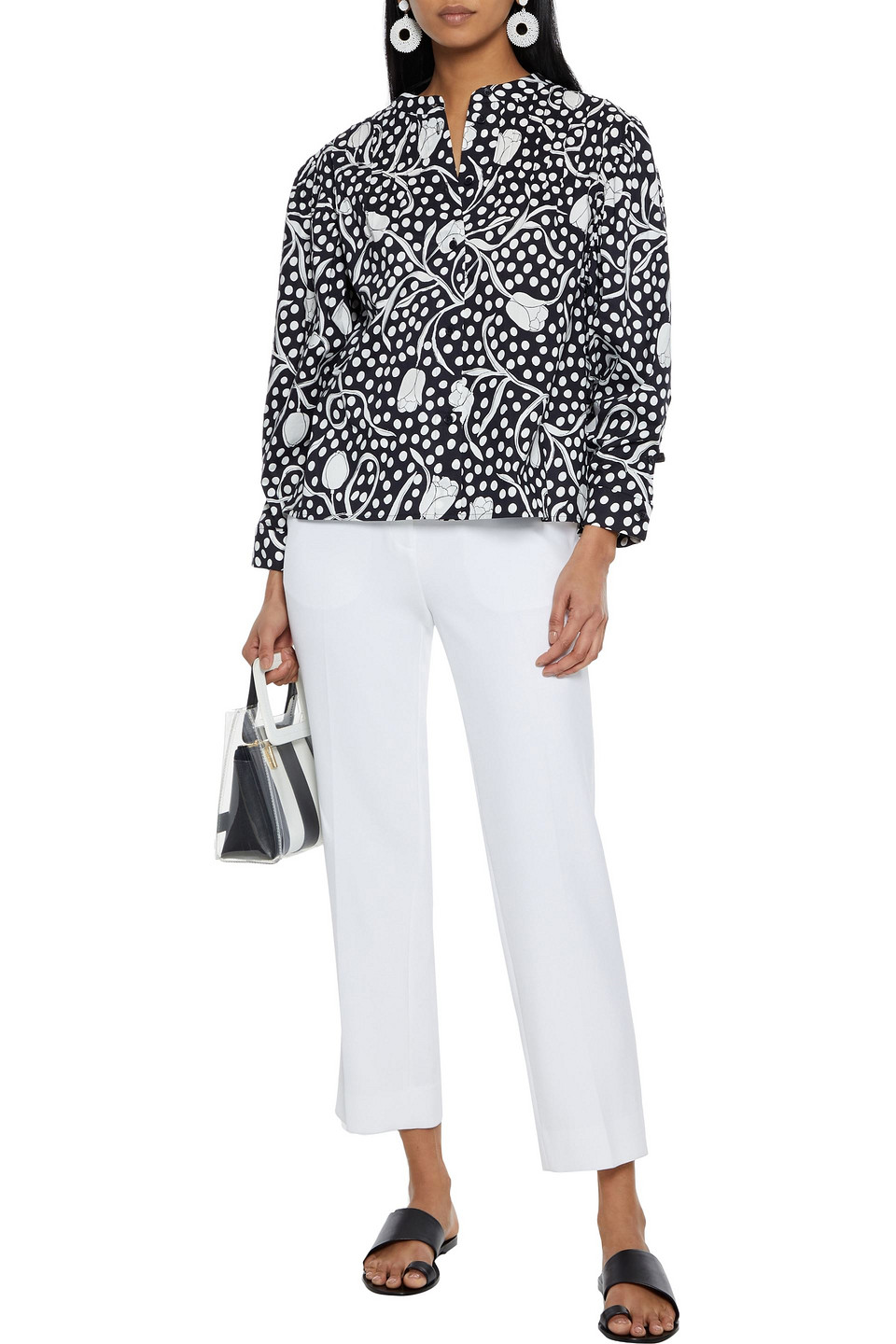 Diane Von Furstenberg Britton Gathered Printed Cotton-poplin Blouse In Midnight Blue