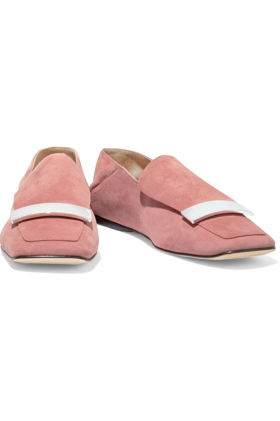 Sergio Rossi Embellished Suede Collapsible-heel Loafers In Antique Rose