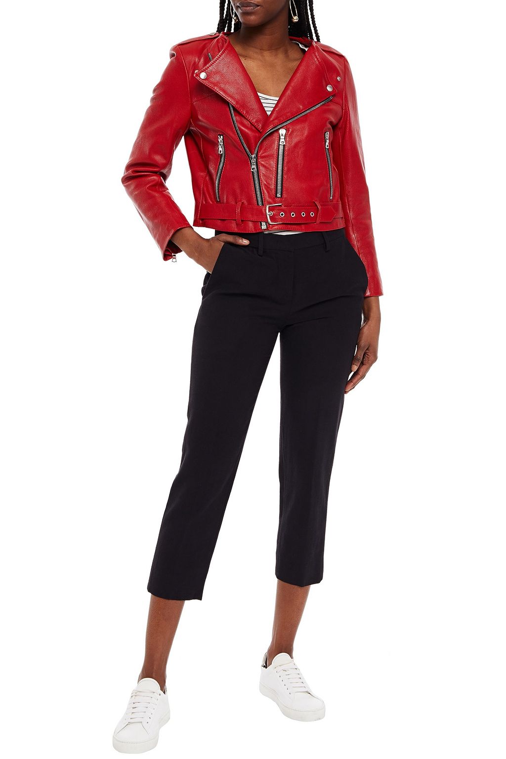 LOVE MOSCHINO Cropped glittered slub woven tapered pants