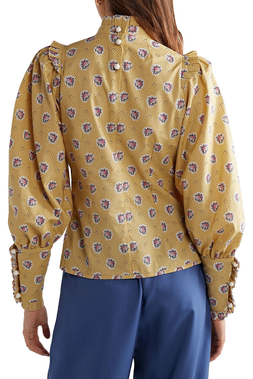 ANNA MASON Harper belted ruffled-trimmed printed cotton top