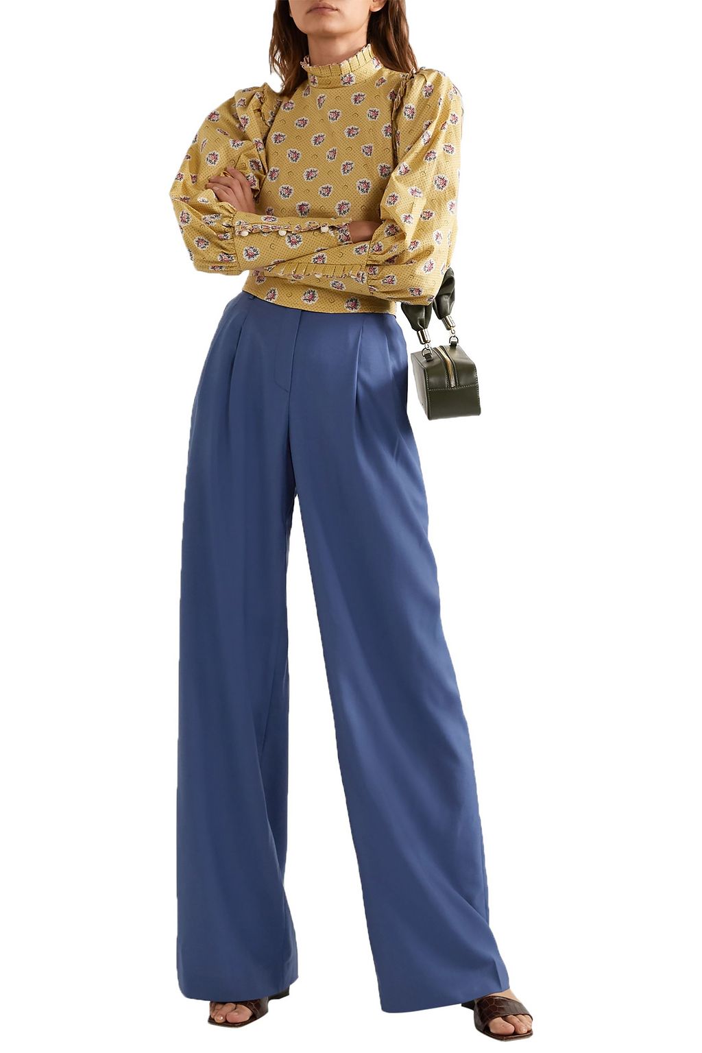 ANNA MASON Harper belted ruffled-trimmed printed cotton top