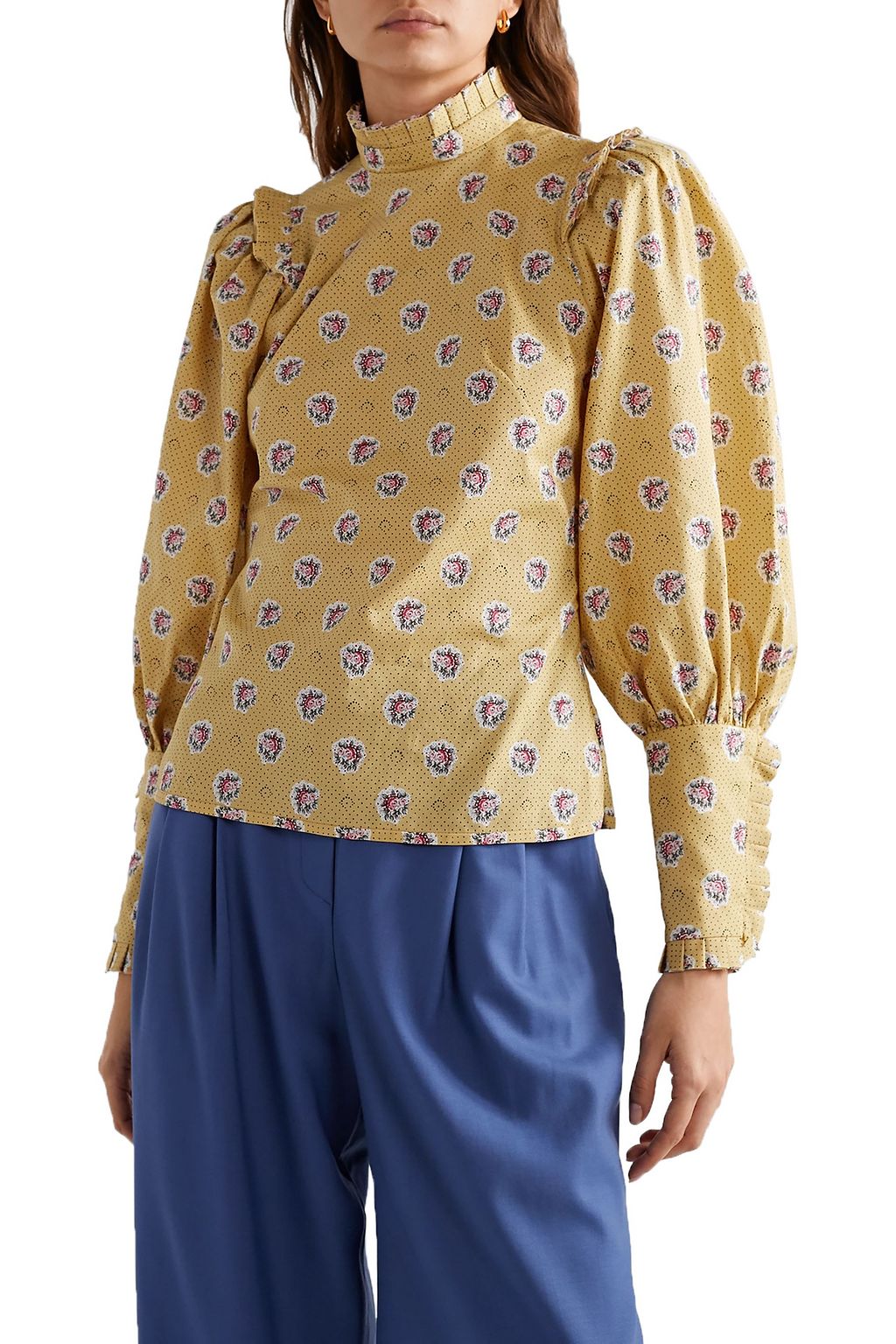 ANNA MASON Harper belted ruffled-trimmed printed cotton top