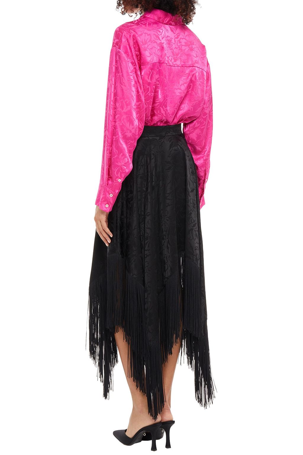 MSGM Fringed floral-jacquard midi skirt