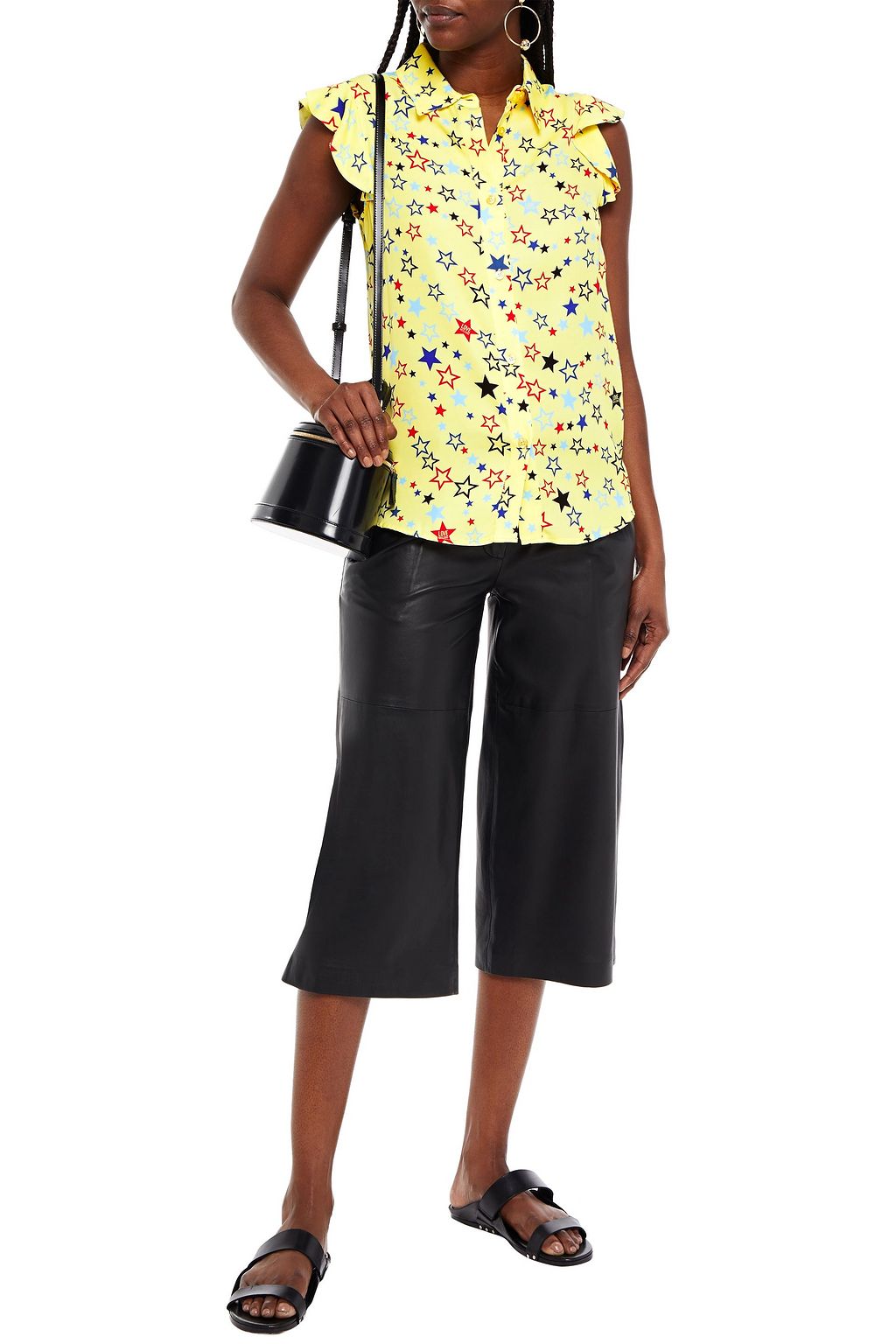 LOVE MOSCHINO Ruffled printed crepe de chine top