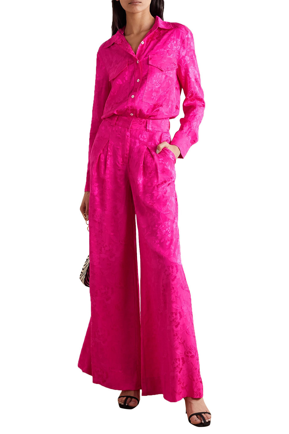 Staud Serge Floral-jacquard Wide-leg Trousers In Pink