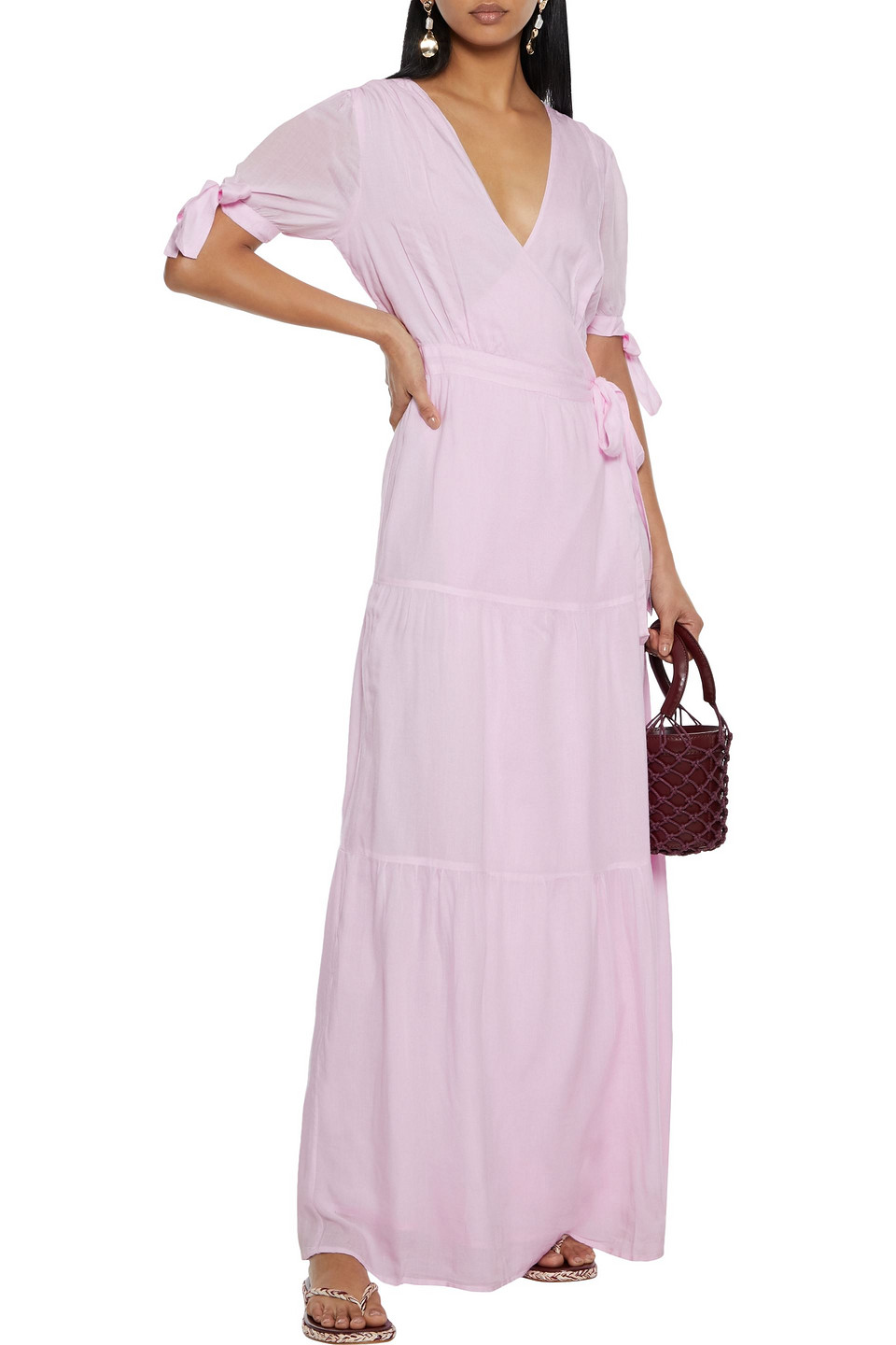 Melissa Odabash Emily Gathered Voile Maxi Wrap Dress In Lilac