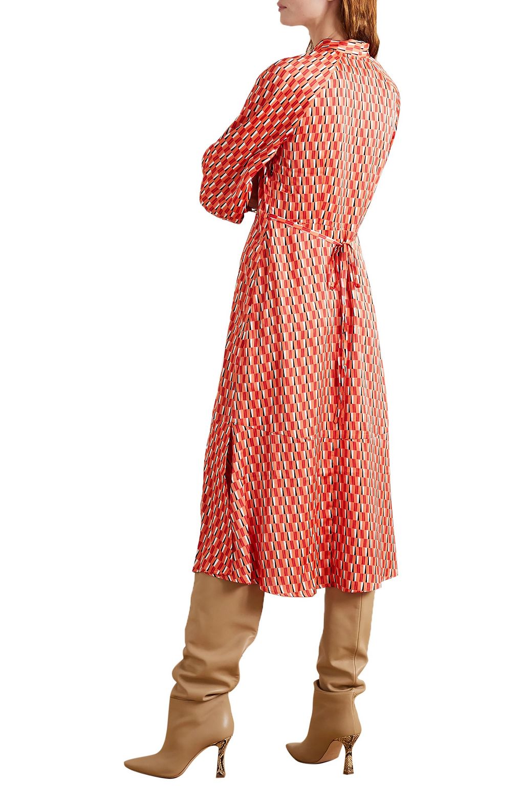 CEFINN Daria pussy-bow printed satin midi dress