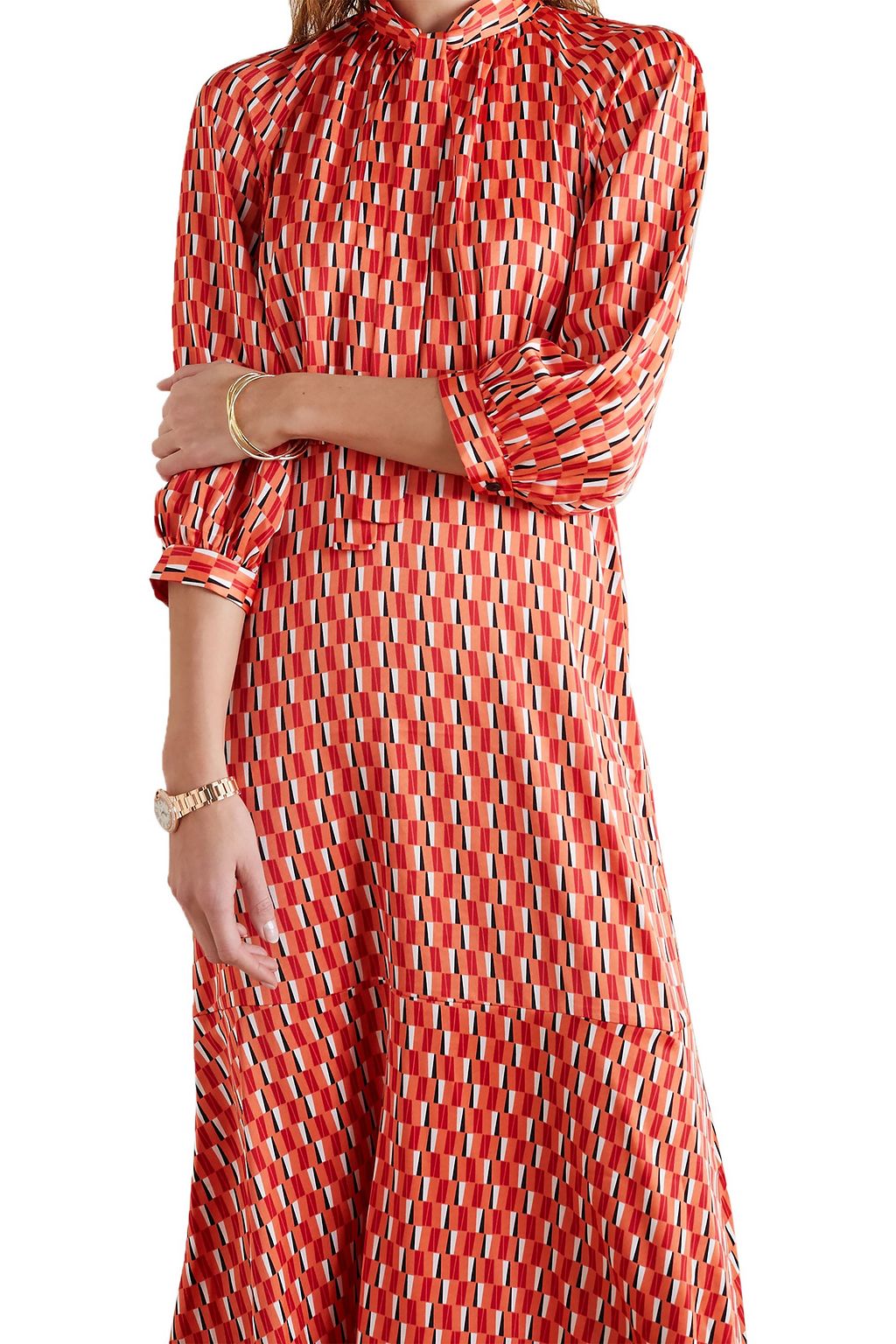 CEFINN Daria pussy-bow printed satin midi dress