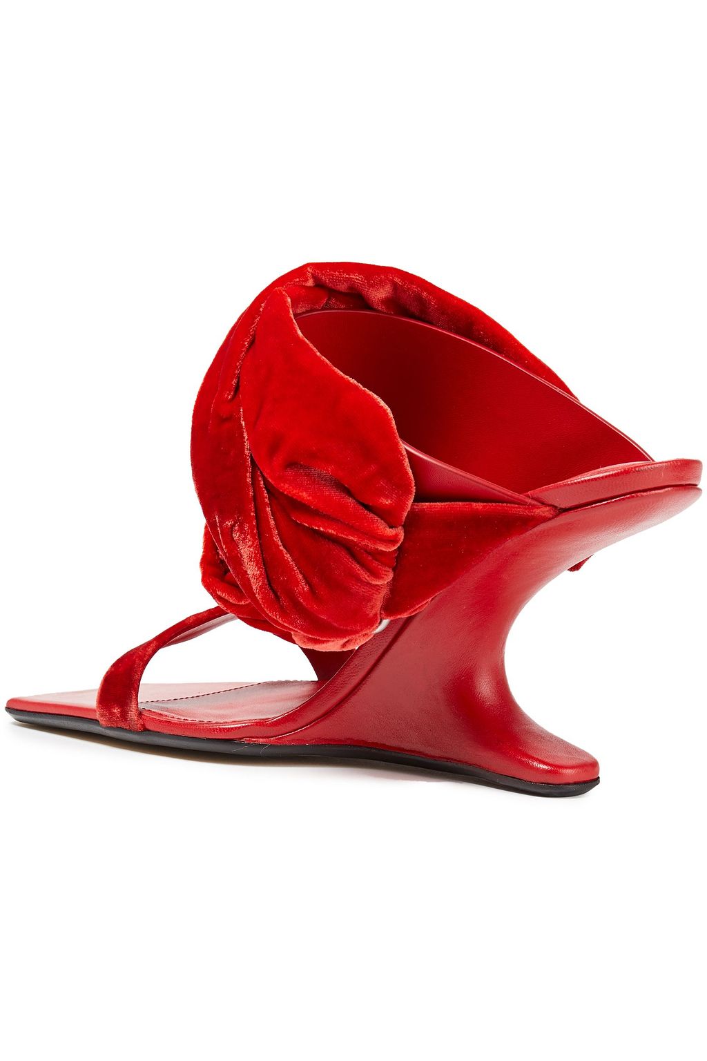 RICK OWENS Gathered velvet and leather wedge mules