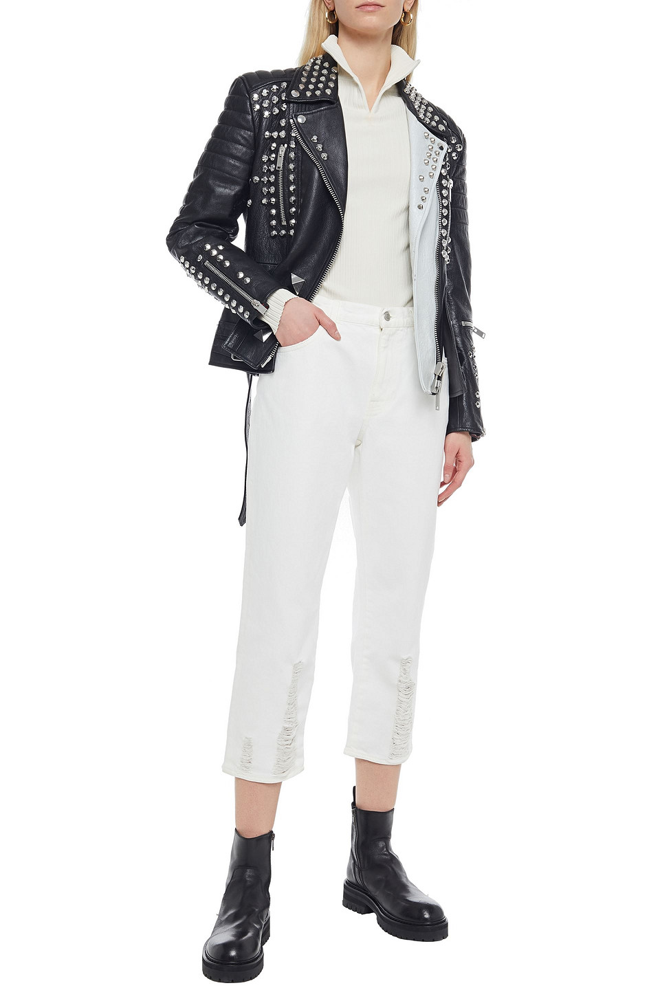 Alexander Mcqueen Cropped Distressed Boyfriend Jeans In White