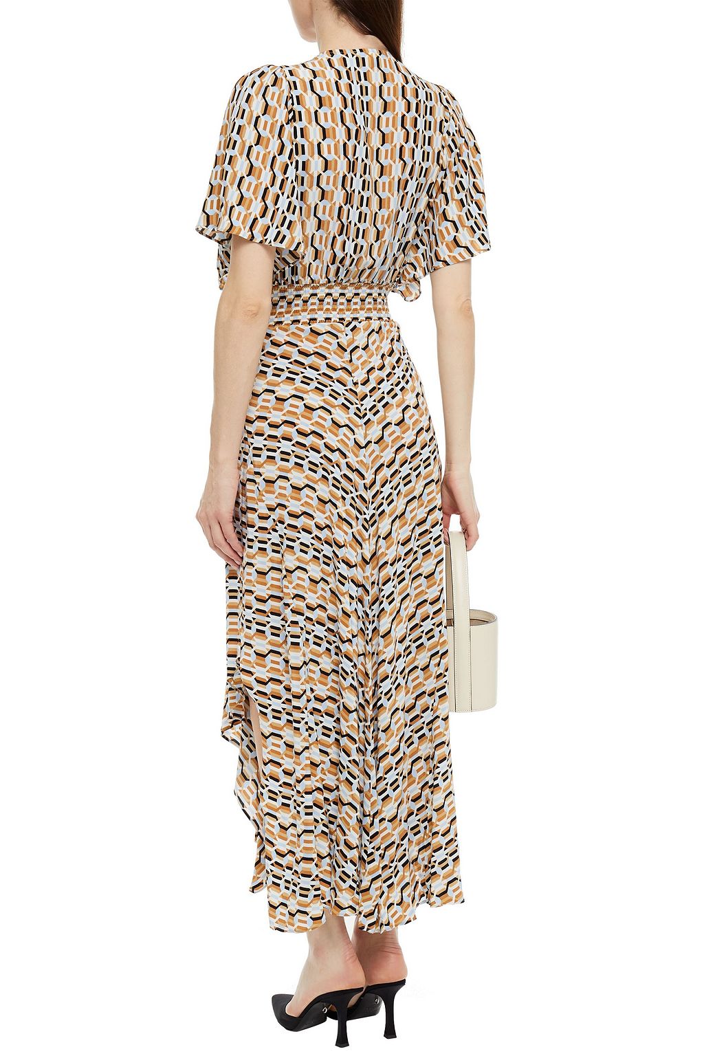 MAJE Shirred printed crepe de chine maxi dress