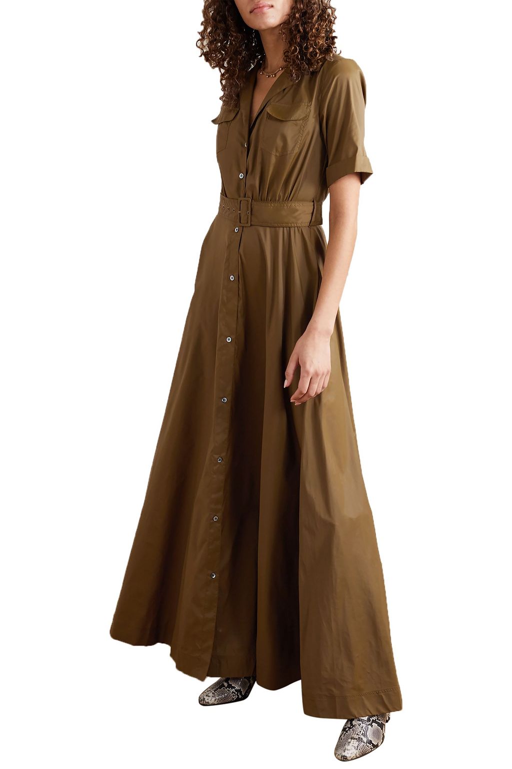 STAUD Millie belted  taffeta maxi shirt dress