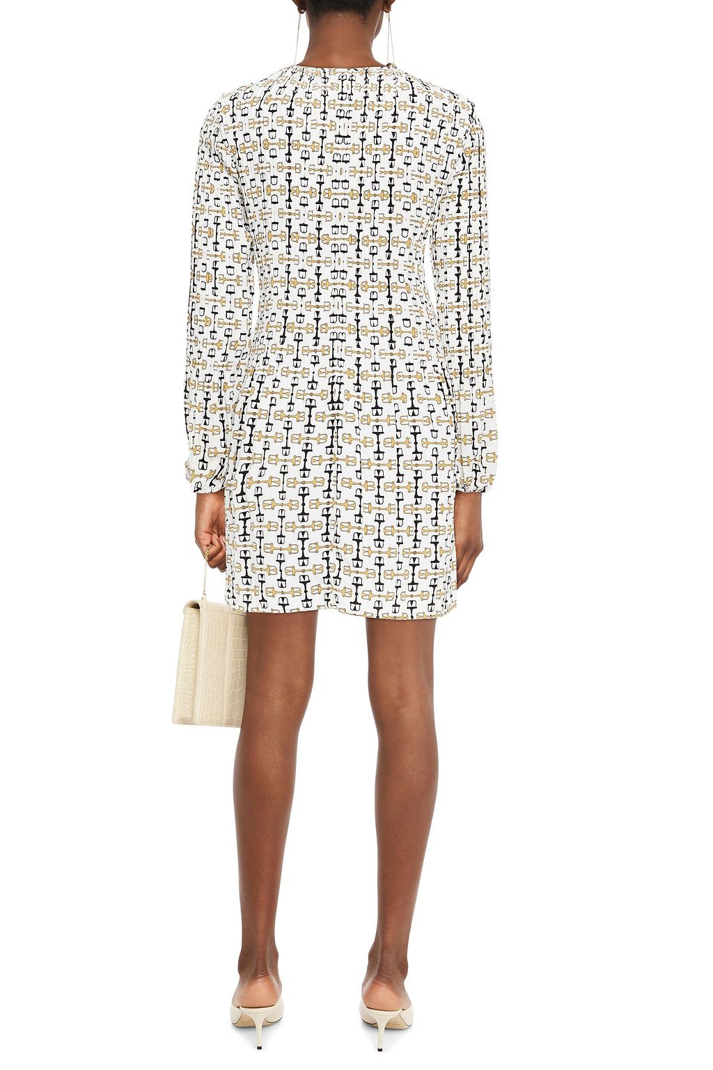 MAJE Pleated printed crepe de chine mini dress