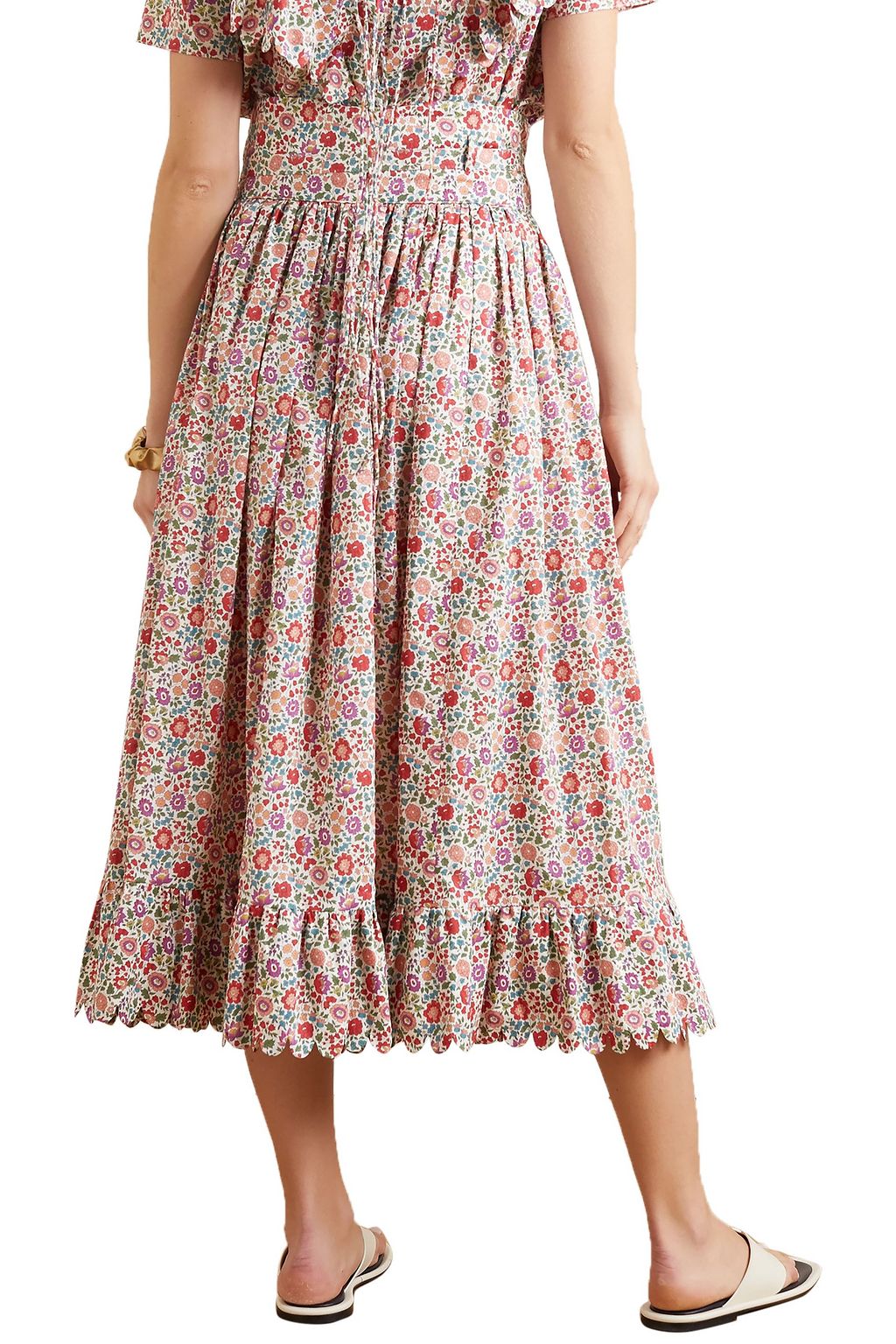 HORROR VACUI Agatha scalloped floral-print cotton-poplin midi skirt