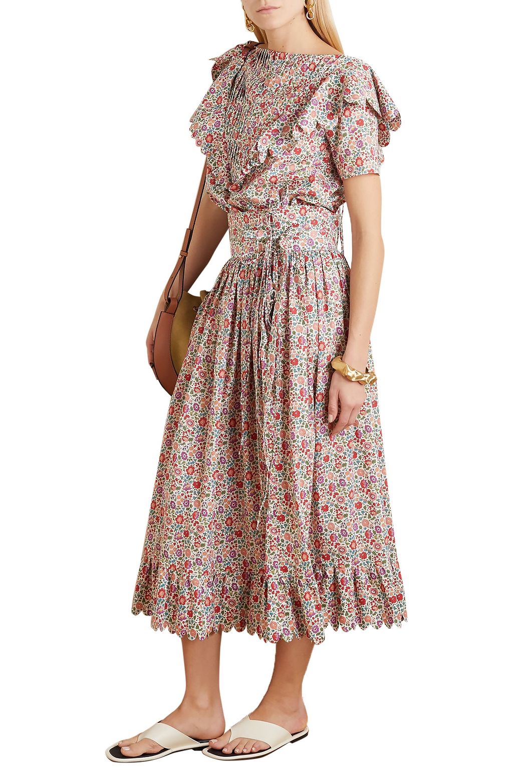HORROR VACUI Agatha scalloped floral-print cotton-poplin midi skirt