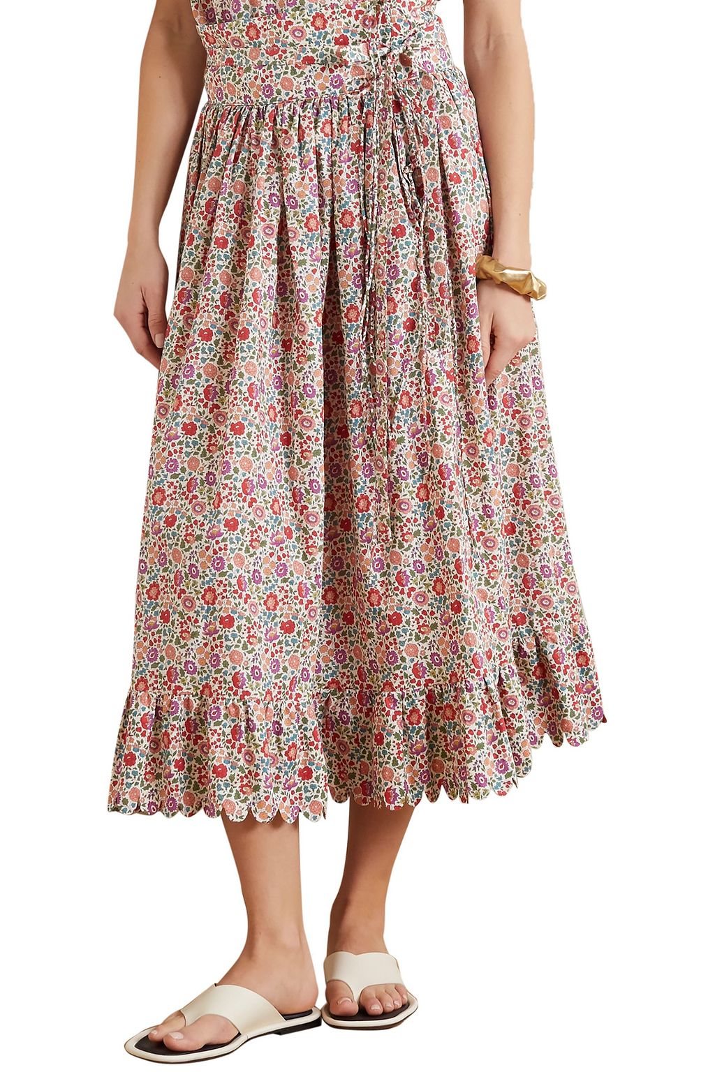 HORROR VACUI Agatha scalloped floral-print cotton-poplin midi skirt