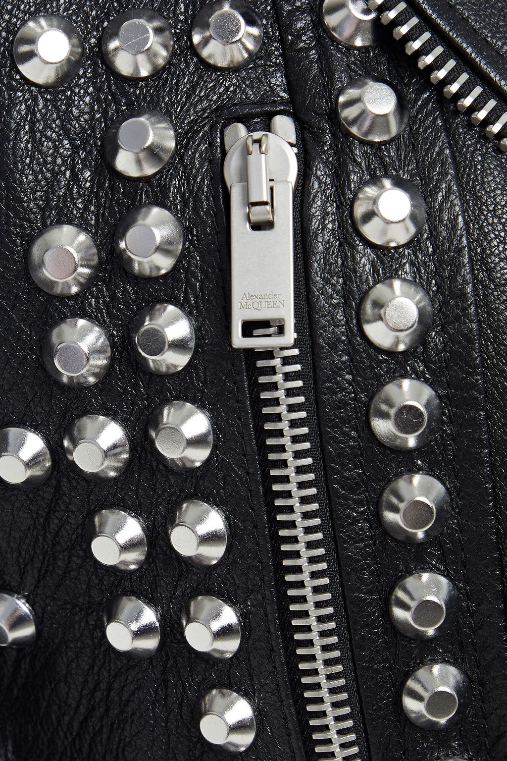 MCQUEEN Belted studded two-tone leather jacket