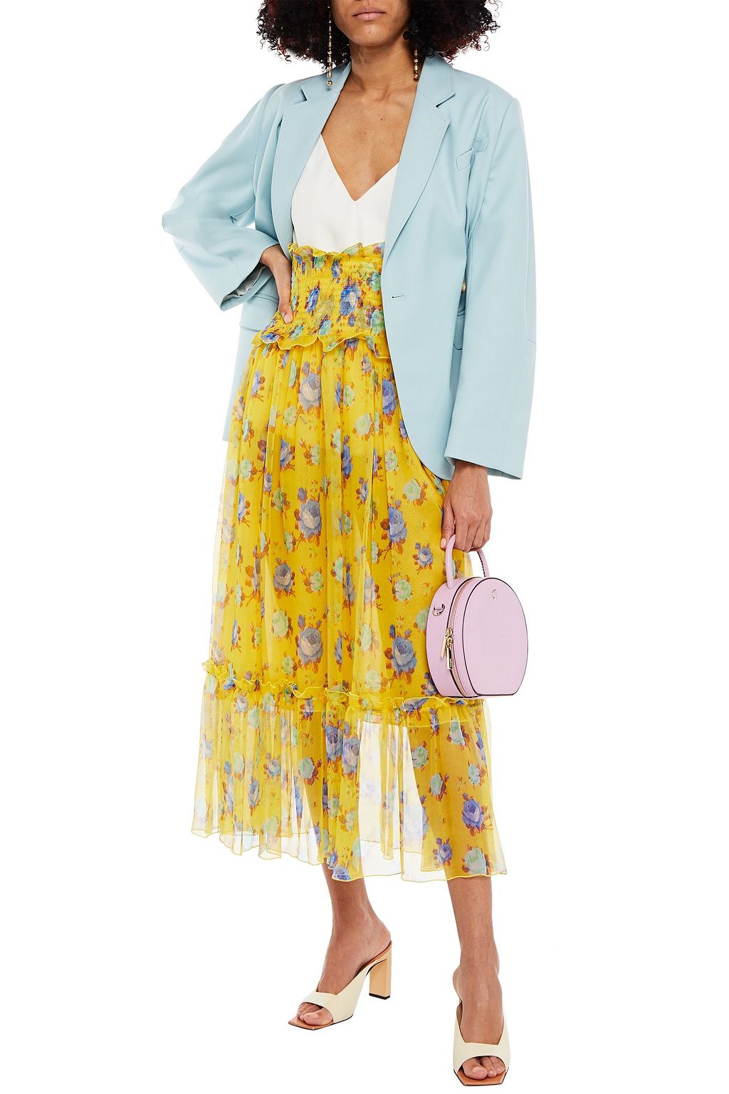 MSGM Shirred floral-print silk-georgette maxi skirt