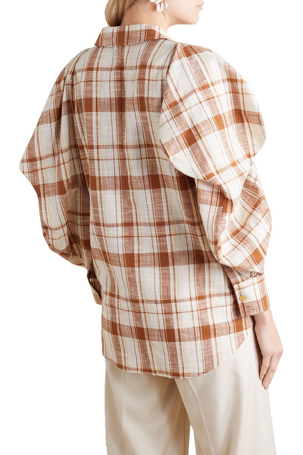 REJINA PYO Julia oversized checked cotton and linen-blend shirt