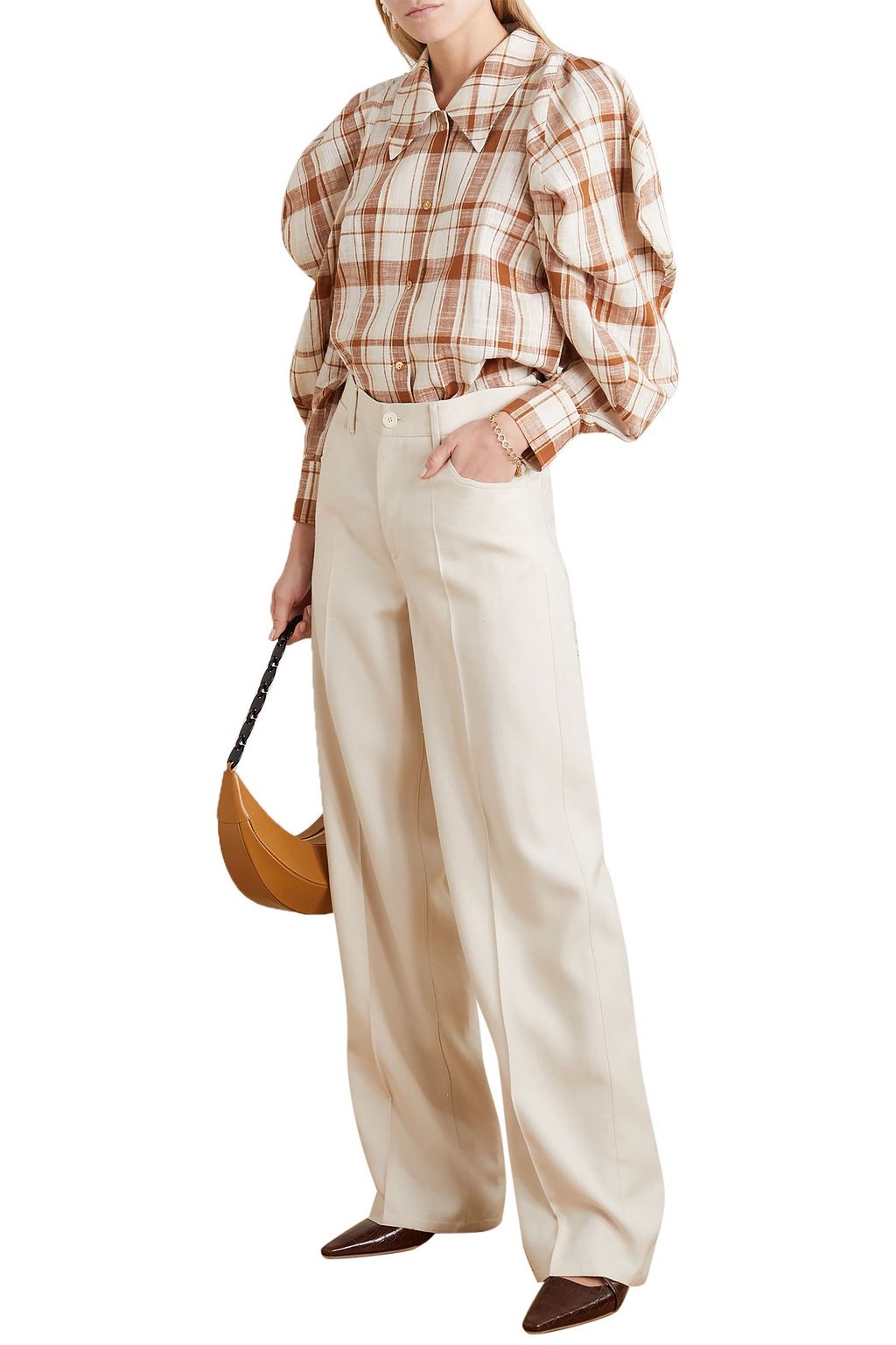 REJINA PYO Julia oversized checked cotton and linen-blend shirt