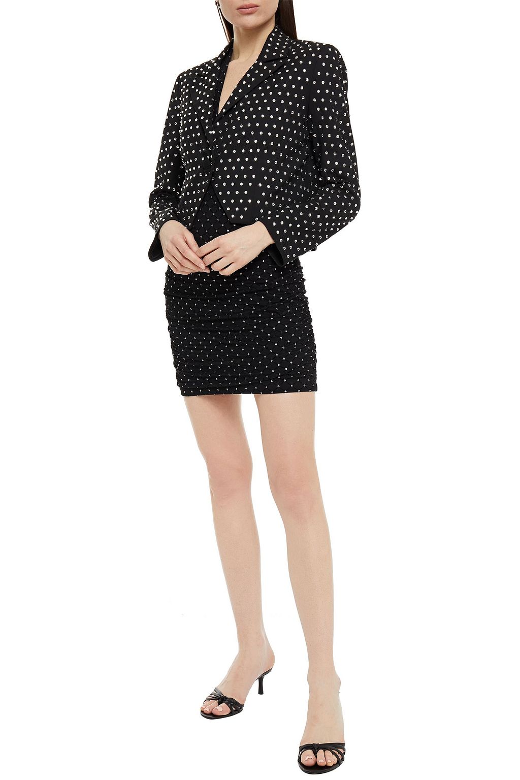 MICHELLE MASON Cropped crystal-embellished crepe tuxedo jacket
