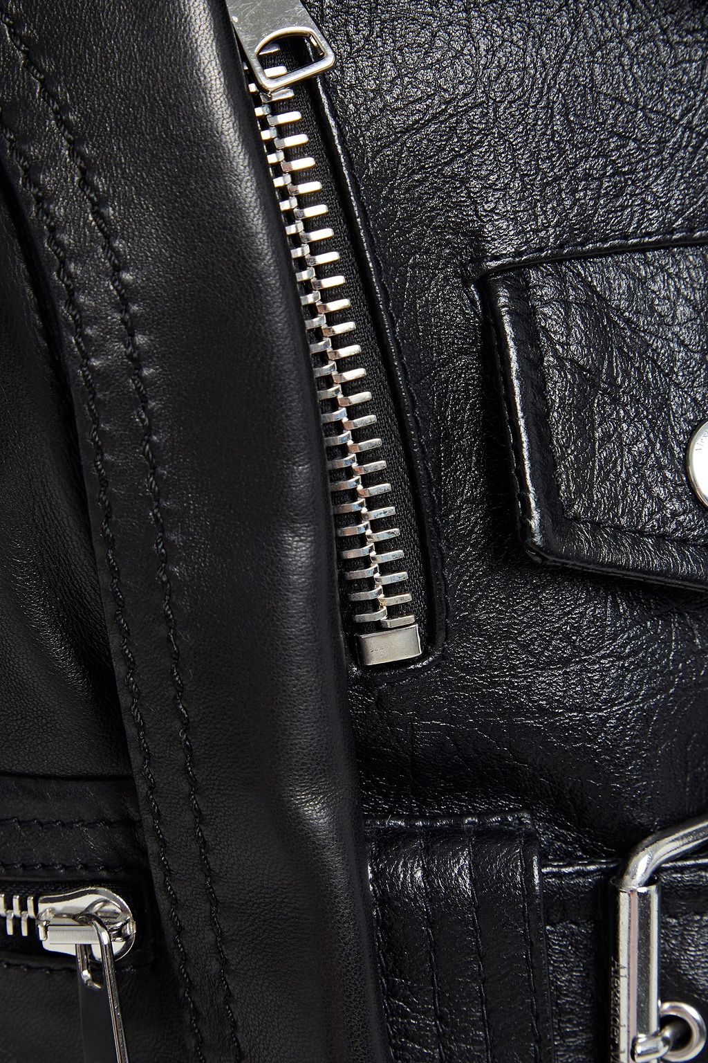 MCQUEEN Snap-detailed belted leather peplum jacket