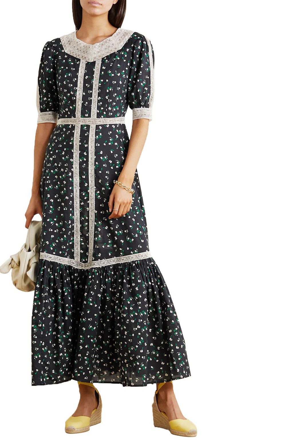 RIXO Ash crochet-trimmed floral-print cotton maxi dress