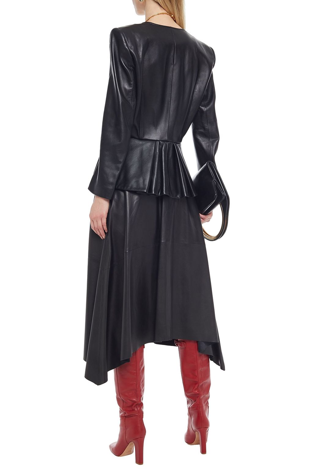 MCQUEEN Double-breasted leather peplum jacket