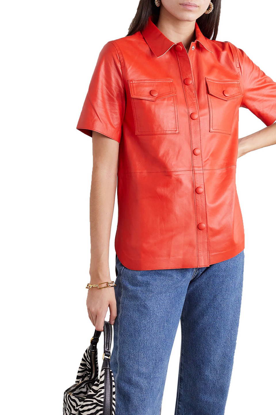 Stand Studio Danna Faux Nappa Leather Shirt In Red | ModeSens