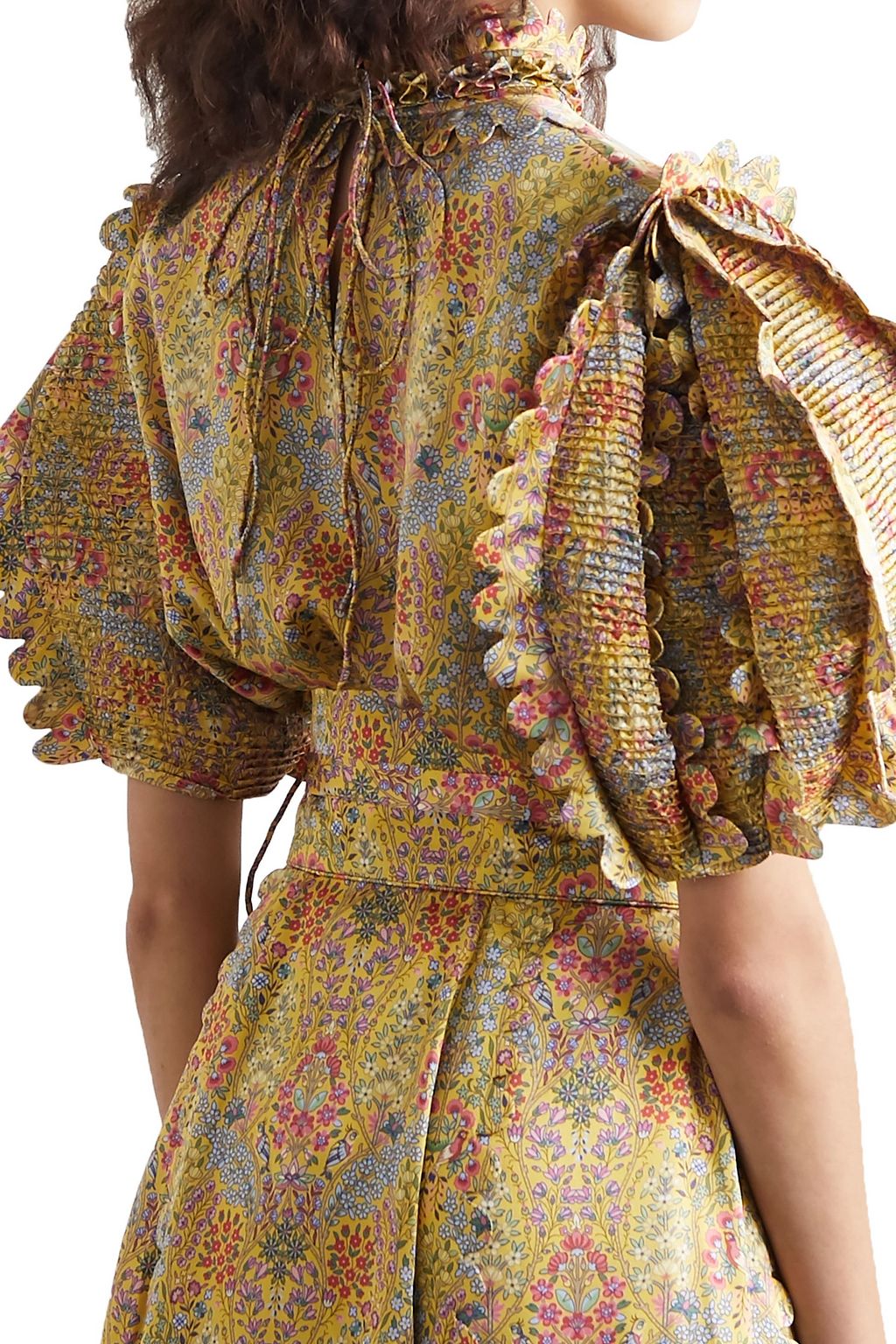 HORROR VACUI Elinor scalloped pintucked floral-print silk-satin blouse