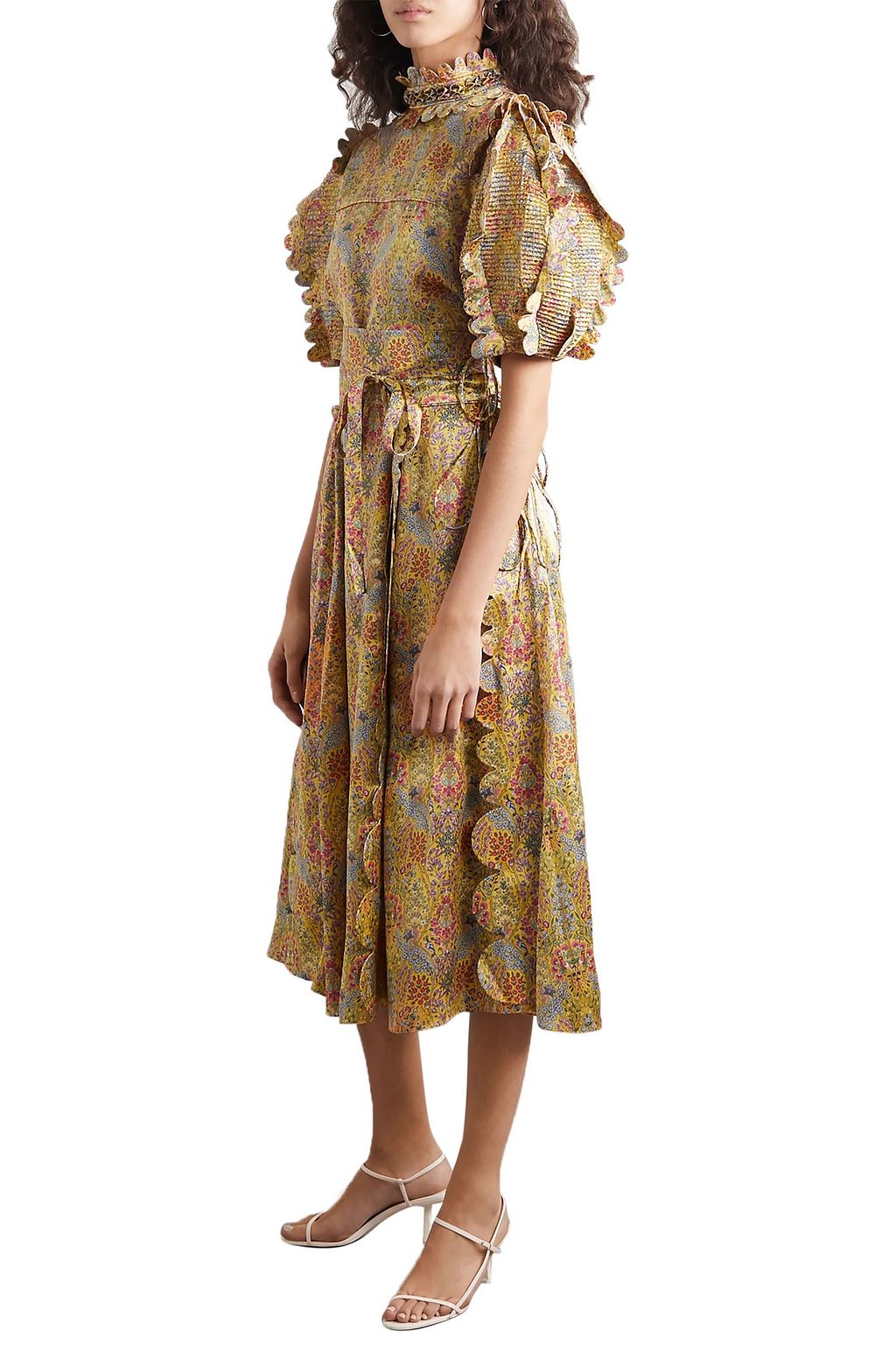 HORROR VACUI Elinor scalloped pintucked floral-print silk-satin blouse