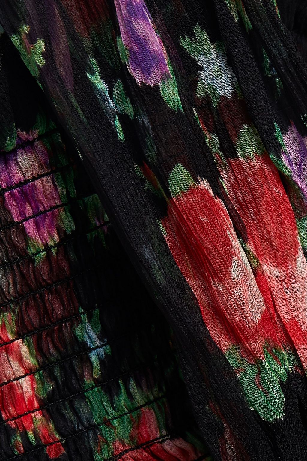MSGM Shirred floral-print silk-georgette blouse