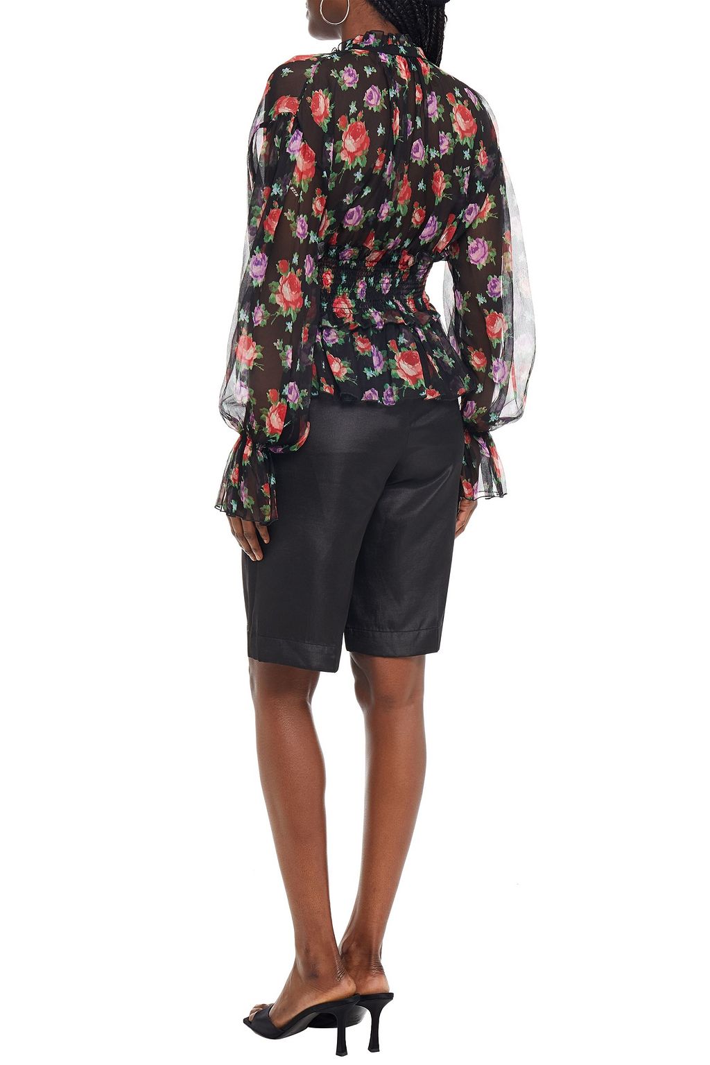 MSGM Shirred floral-print silk-georgette blouse