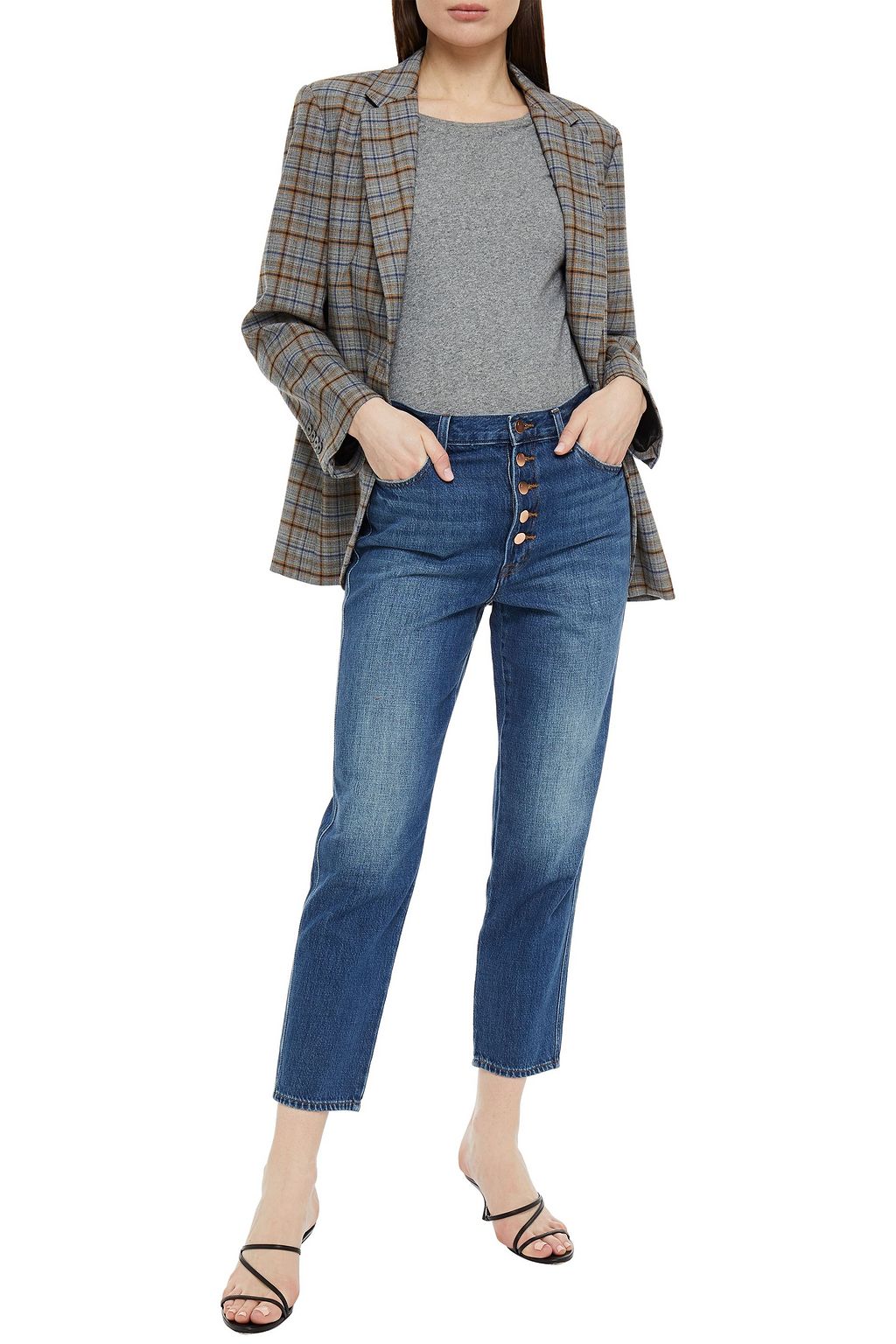 J BRAND Heather cropped faded high-rise straight-leg jeans
