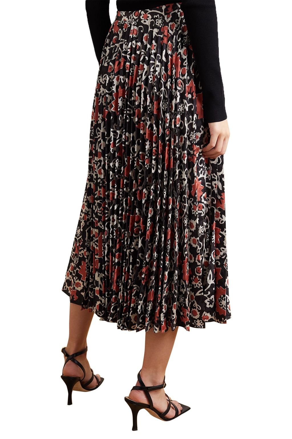 SALONI Kim pleated floral-print satin-jacquard midi skirt