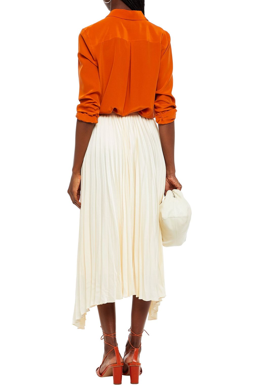REJINA PYO Kiera belted pleated satin midi skirt