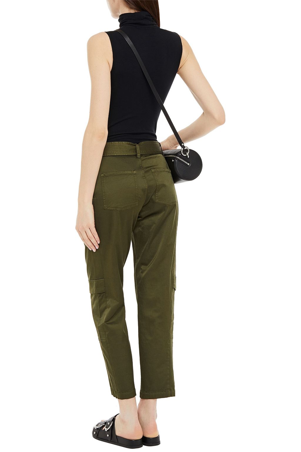 J BRAND Athena cropped belted cotton-blend sateen tapered pants