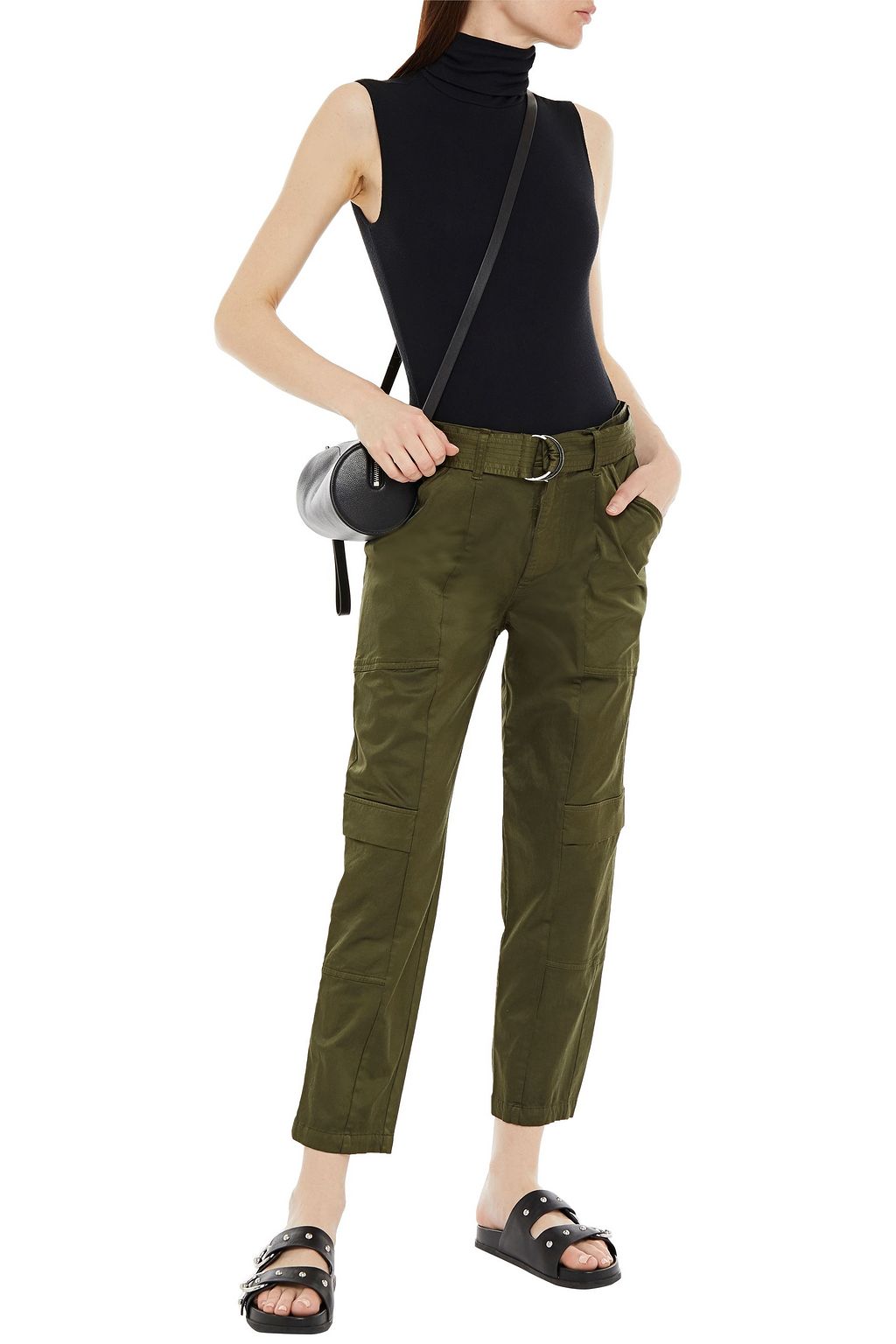 J BRAND Athena cropped belted cotton-blend sateen tapered pants