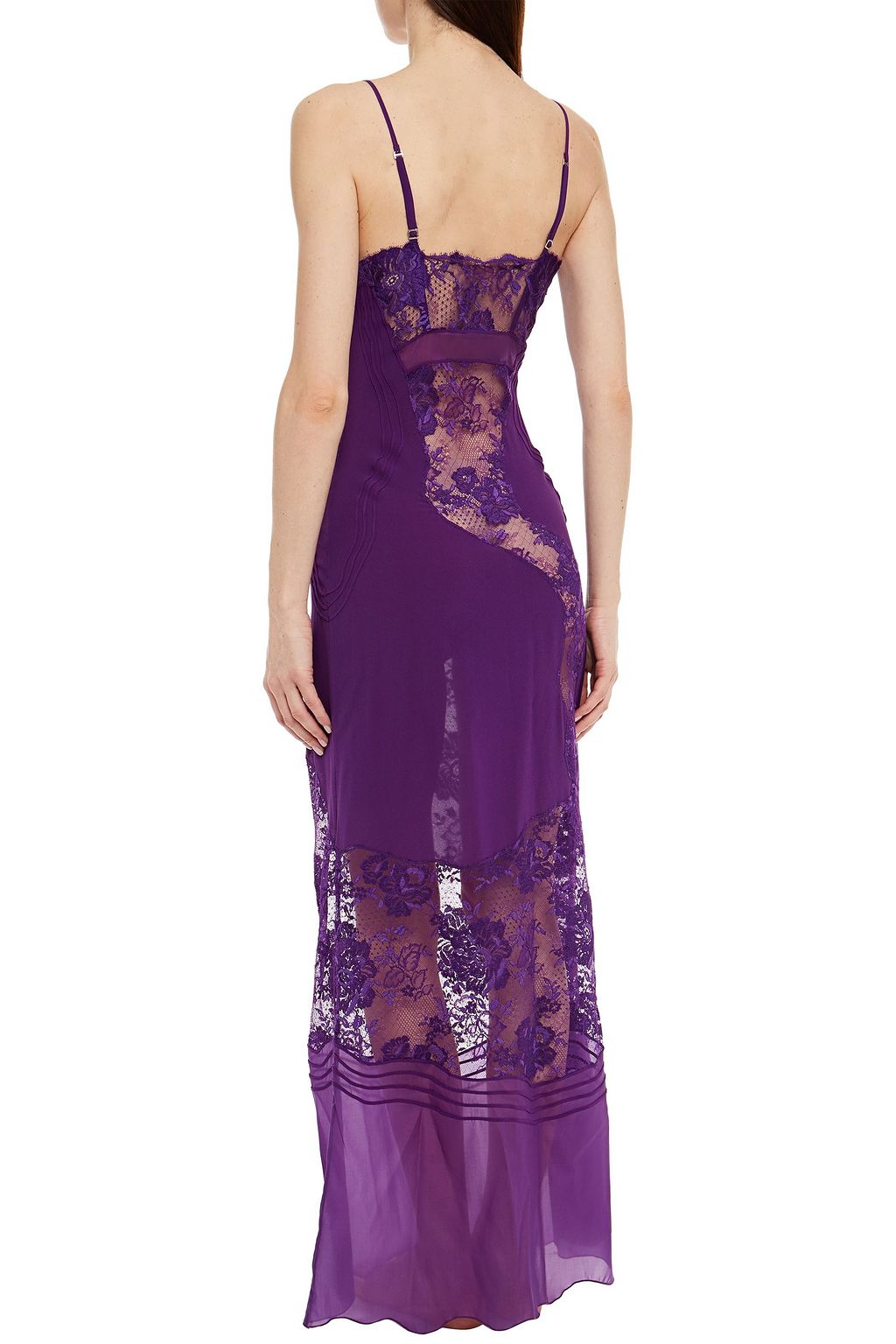 LA PERLA Paneled Leavers lace, silk-blend crepe de chine and voile nightdress