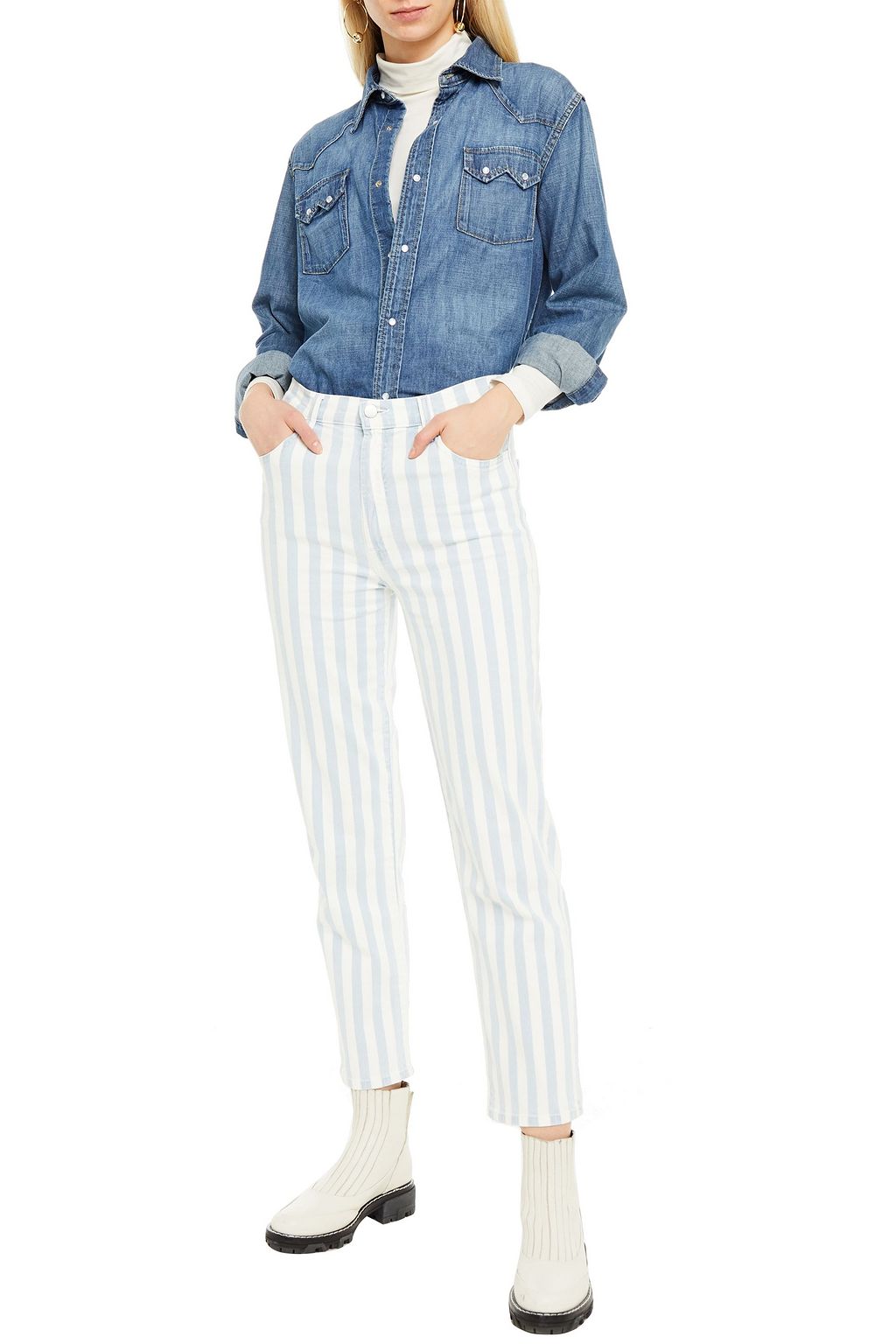 J BRAND Jules striped high-rise straight-leg  jeans