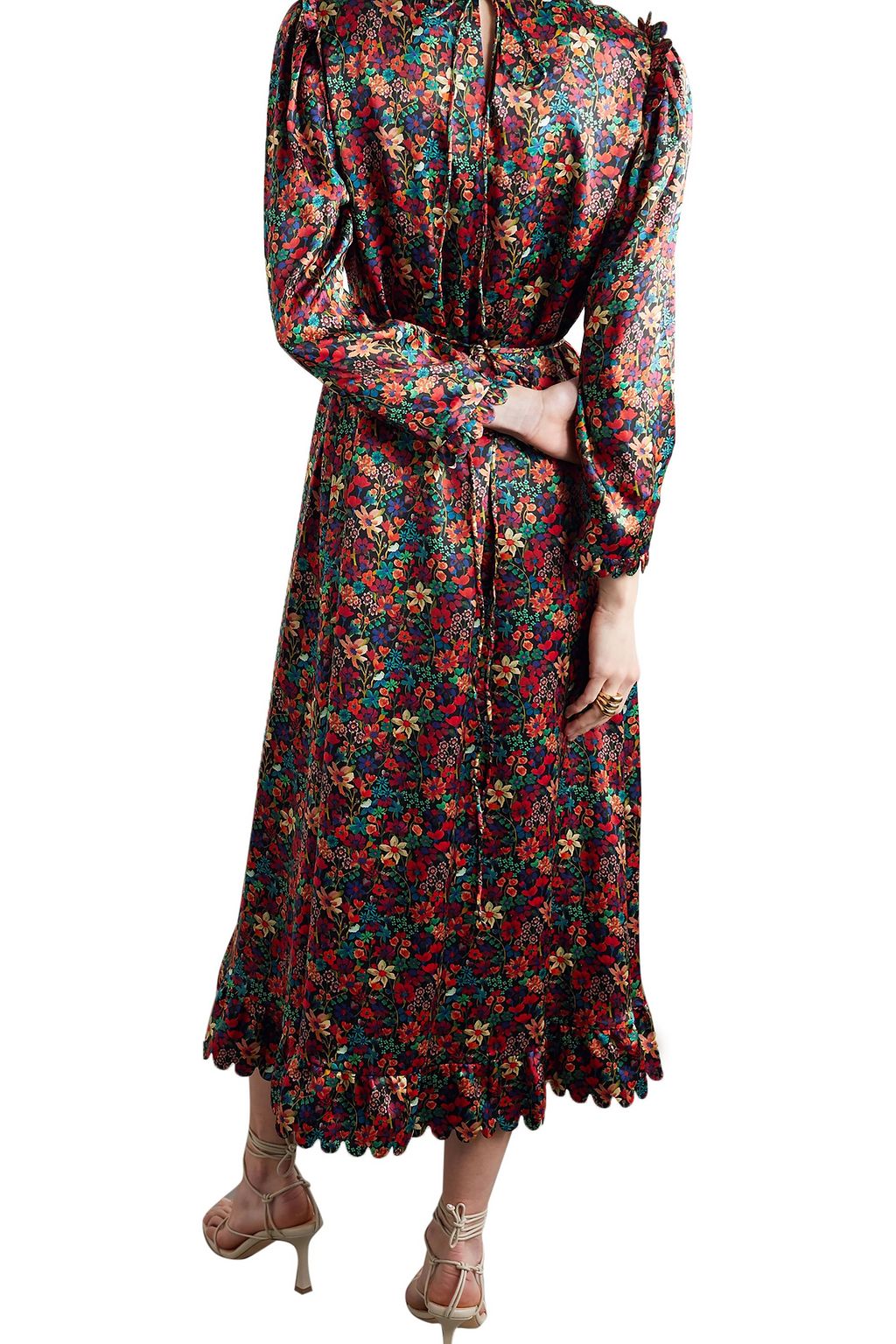 HORROR VACUI Vestia scalloped floral-print silk-satin midi dress