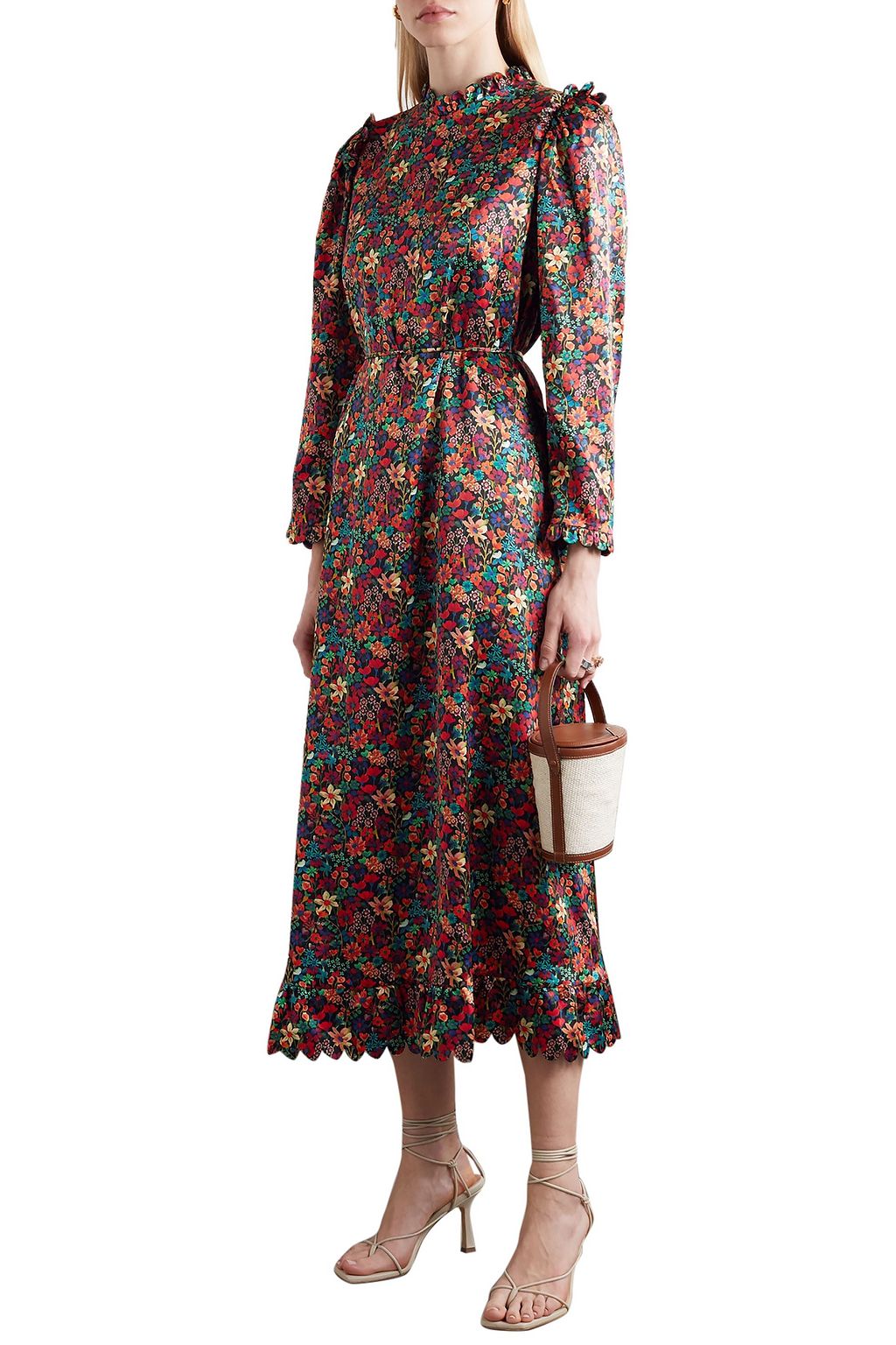 HORROR VACUI Vestia scalloped floral-print silk-satin midi dress
